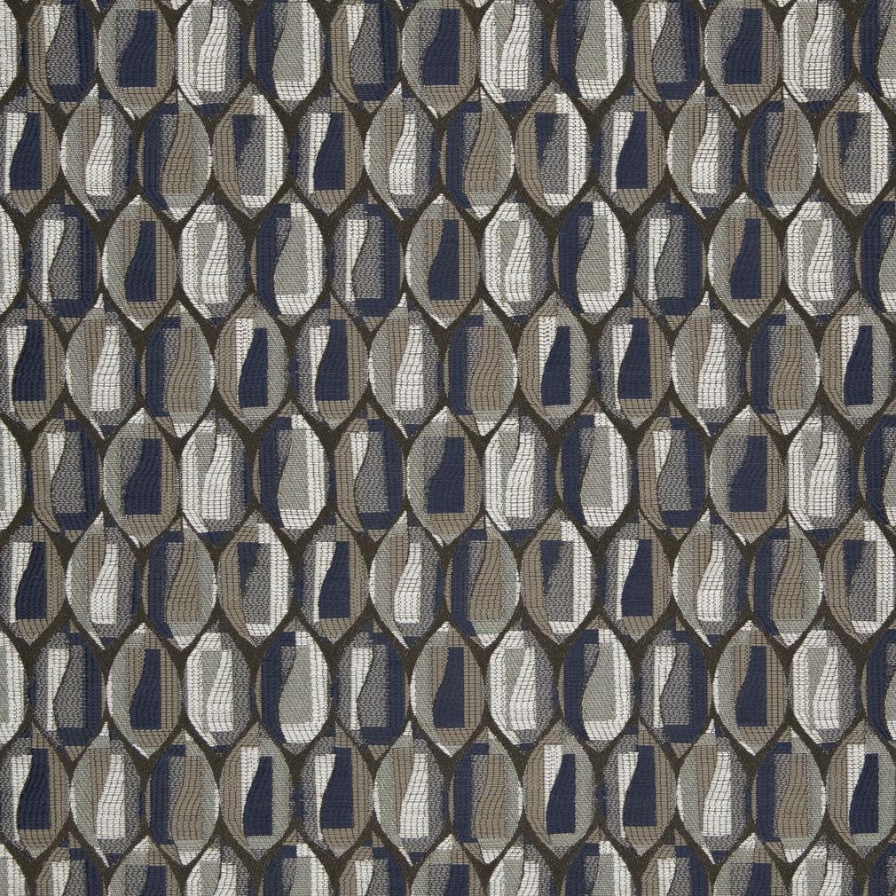 D823 Navy Blue Taupe Beige Abstract Geometric Upholstery Drapery Fabric