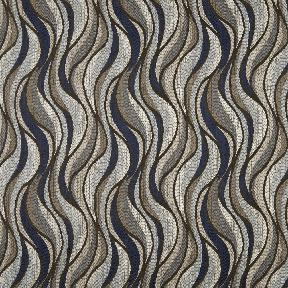 D831 Navy Blue Taupe Beige Abstract Geometric Upholstery Drapery Fabric