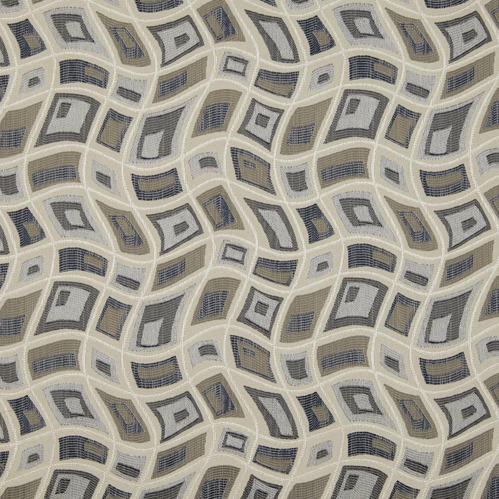 D861 Denim Navy Blue Taupe Beige Abstract Upholstery Drapery Fabric