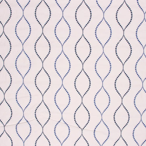 Embroidered Cotton Trellis Drapery Fabric Beige Navy / Denim RMIL1