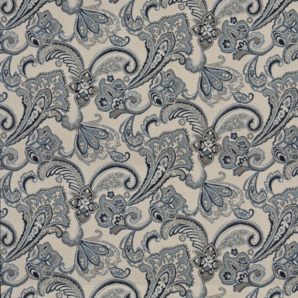 Essentials Outdoor Upholstery Drapery Damask Fabric / Gray Navy