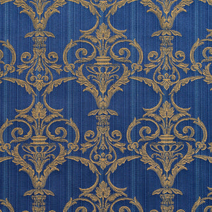 Essentials Upholstery Drapery Damask Strie Fabric Blue Gold / Regal Victorian