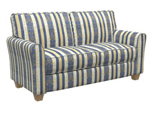 Load image into Gallery viewer, Essentials Upholstery Drapery Damask Stripe Fabric Blue Cream Gold / Regal Vintage