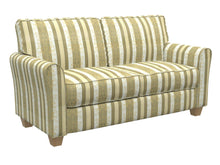 Load image into Gallery viewer, Essentials Upholstery Drapery Damask Stripe Fabric Olive Cream Gold / Juniper Vintage