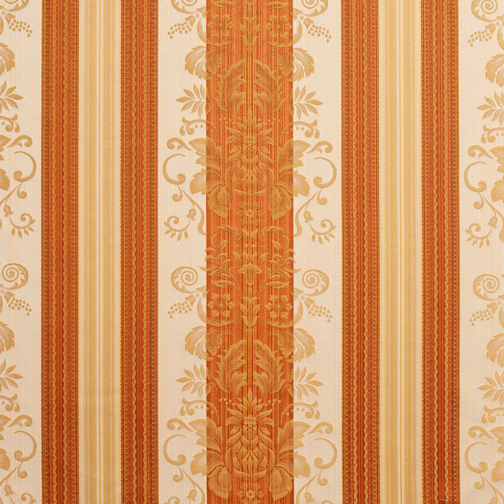 Essentials Upholstery Drapery Damask Stripe Fabric Orange Cream Gold / Amber Vintage