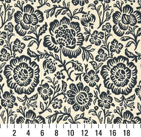 Essentials Floral Drapery Upholstery Fabric Dark Blue Ivory / Navy Flora