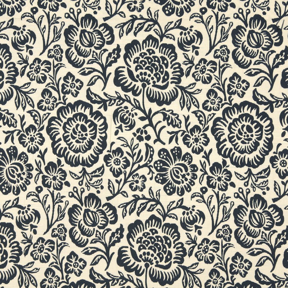 Essentials Floral Drapery Upholstery Fabric Dark Blue Ivory / Navy Flora