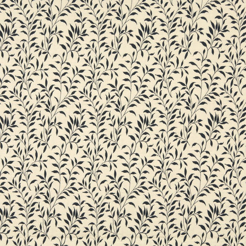 Essentials Floral Drapery Upholstery Fabric Dark Blue Ivory / Navy Leaf