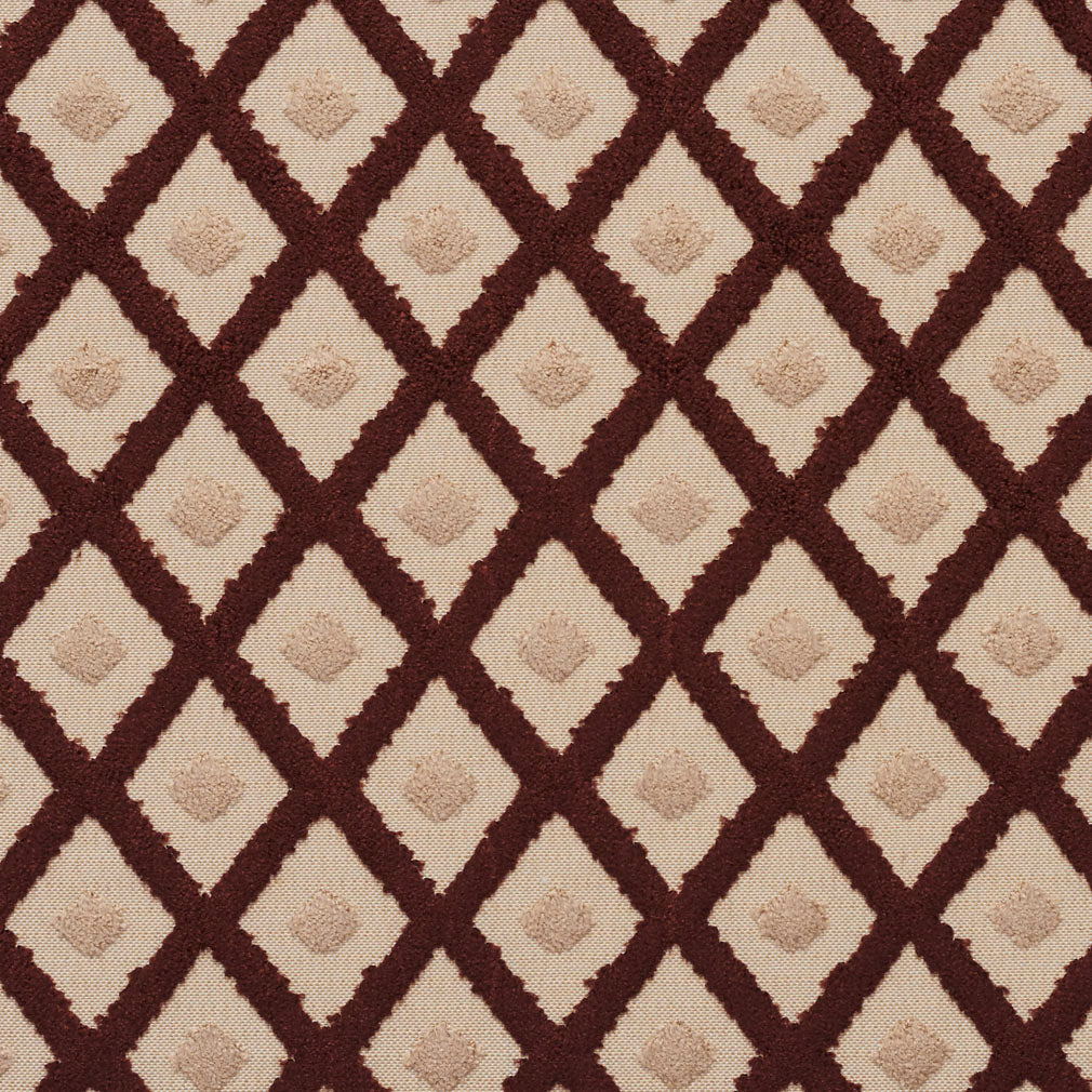 Essentials Cut Velvet Dark Brown Beige Ivory Geometric Trellis Diamond Upholstery Drapery Fabric