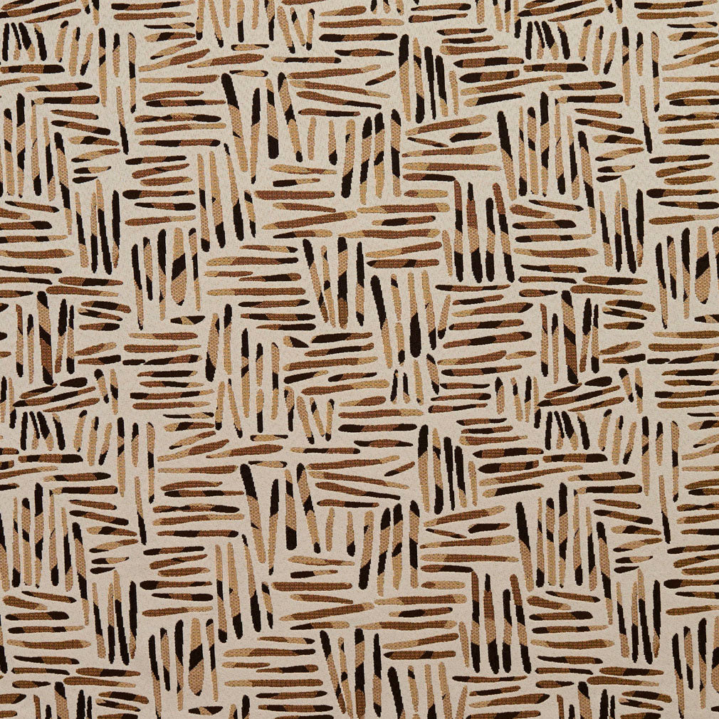 Essentials Dark Brown Sienna Beige Cream Abstract Upholstery Fabric / Gold Tally