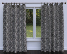 Load image into Gallery viewer, Essentials Linen Upholstery Drapery Fabric Dark Gray White Embroidered Squiggly