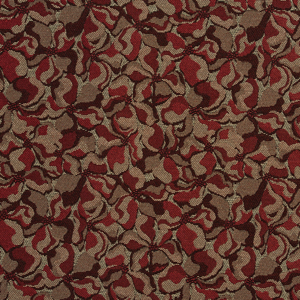 Essentials Heavy Duty Dark Red Taupe Floral Petal Upholstery Fabric / Wine