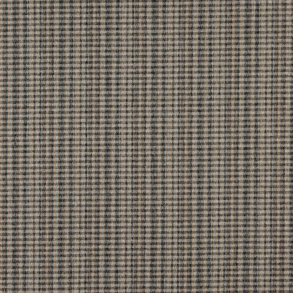 Essentials Dark Tan Navy Gray Checkered Plaid Upholstery Fabric / Truffle