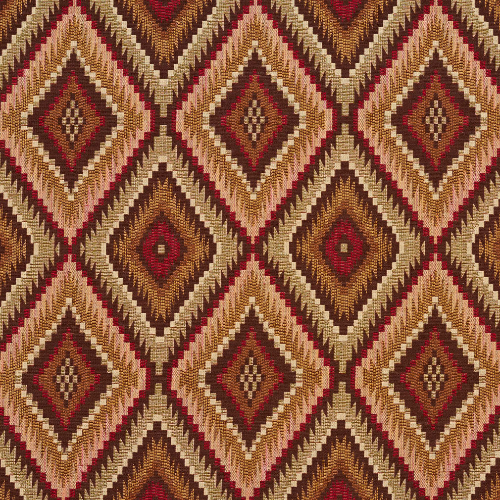 Essentials Diamond Upholstery Fabric Burgundy Brown Beige / Adobe Tuscon