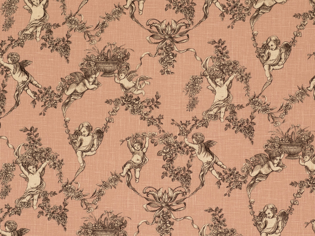 Rose Pink Charcoal Grey Toile Upholstery Drapery Fabric
