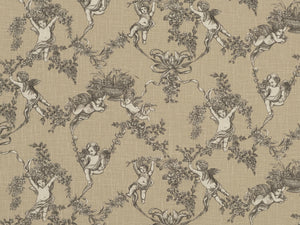 Beige Charcoal Grey Toile Upholstery Drapery Fabric