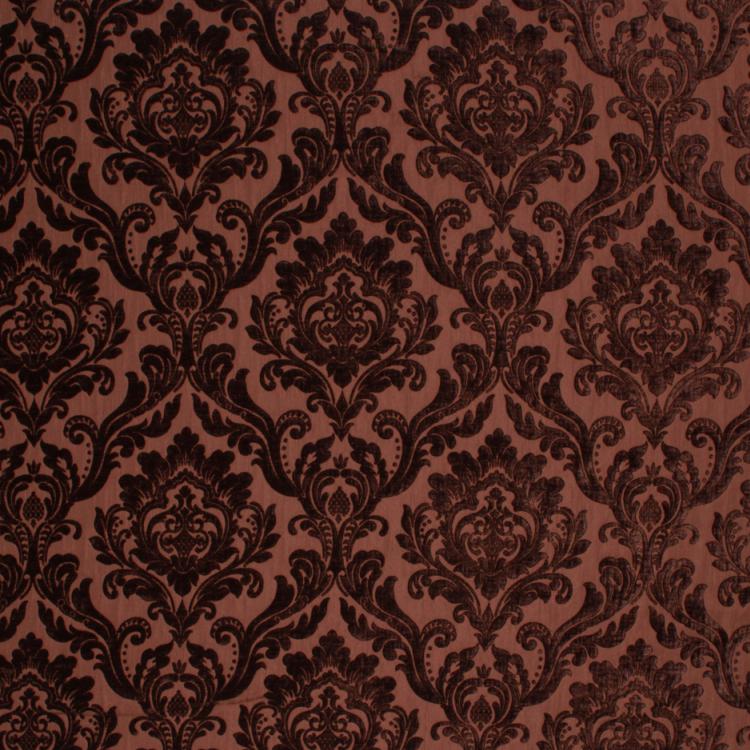 Damask Chenille Upholstery Drapery Fabric Brown / Espresso