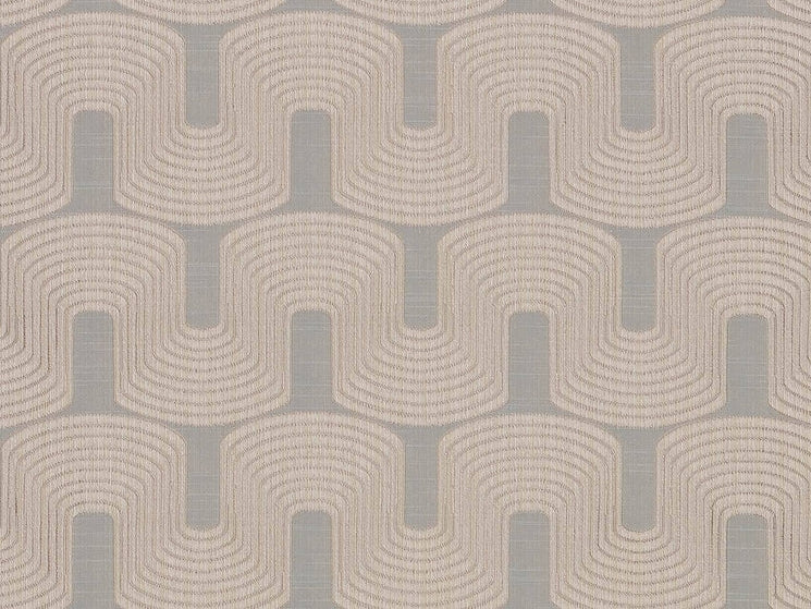 Steel Blue Grey Taupe Geometric Abstract Art Deco Drapery Fabric