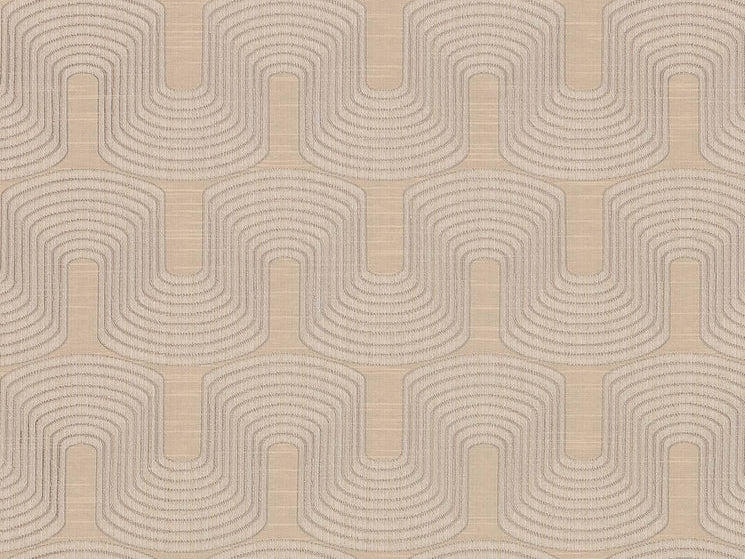 Wheat Beige Taupe Geometric Abstract Art Deco Drapery Fabric