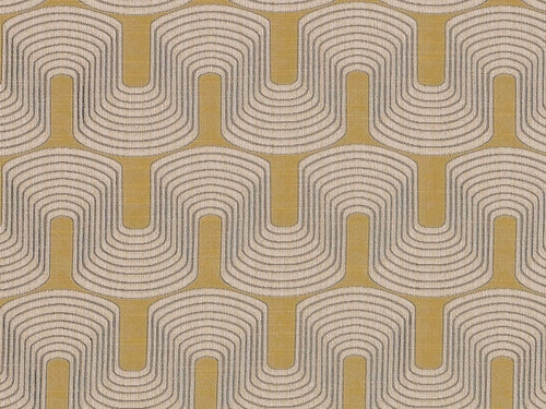 Mustard Yellow Beige Grey Geometric Abstract Art Deco Drapery Fabric