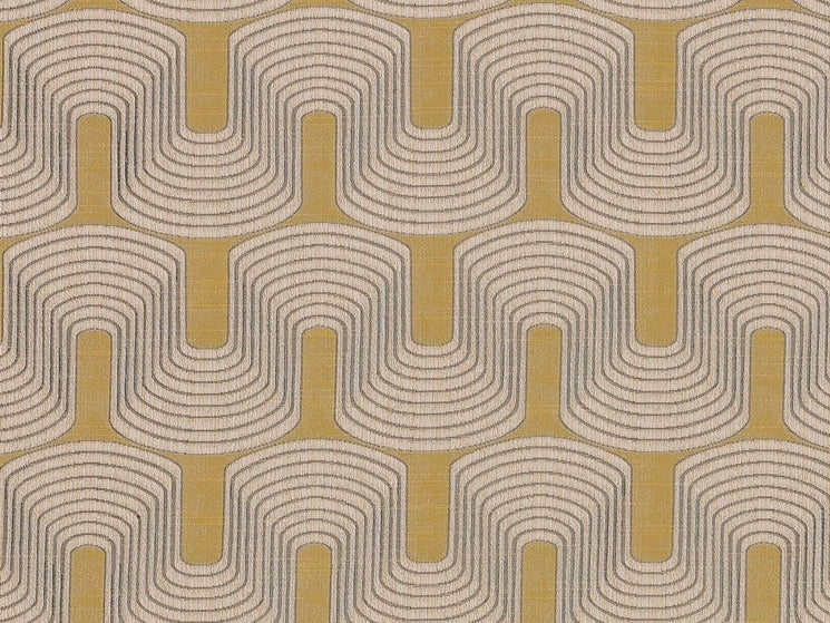 Mustard Yellow Beige Grey Geometric Abstract Art Deco Drapery Fabric