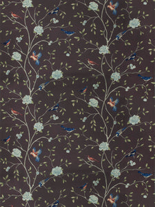 Floral Bird Print Drapery Fabric / Eggplant