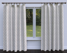 Load image into Gallery viewer, Essentials Upholstery Drapery Embroidered Geometric Trellis Fabric Ivory Gray / CB900-11