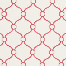 Load image into Gallery viewer, Essentials Upholstery Drapery Embroidered Trellis Geometric Fabric / Coral White