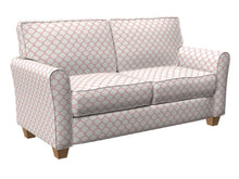 Load image into Gallery viewer, Essentials Upholstery Drapery Embroidered Trellis Geometric Fabric / Coral White