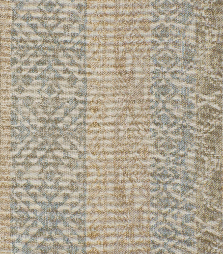 Water and Stain Resistant Ethnic Stripe Blue Beige Southwestern Upholstery Fabric