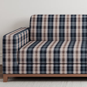 Blue Brown Check Plaid Stain Resistant Upholstery Fabric