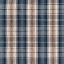 Load image into Gallery viewer, Blue Brown Check Plaid Stain Resistant Upholstery Fabric