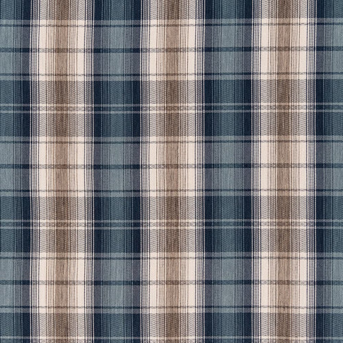Blue Brown Check Plaid Stain Resistant Upholstery Fabric