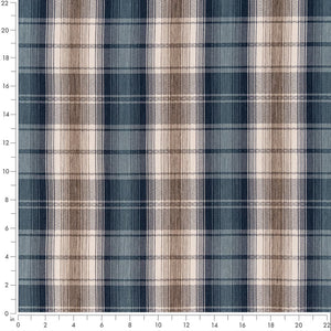 Blue Brown Check Plaid Stain Resistant Upholstery Fabric