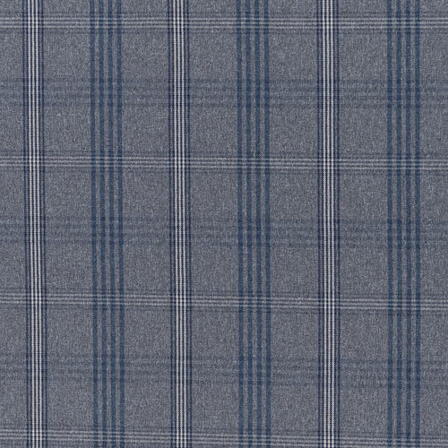 Blue Grey Check Plaid Stain Resistant Upholstery Fabric