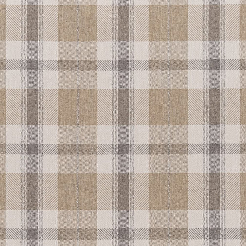 Beige Ivory Grey Check Plaid Stain Resistant Upholstery Fabric