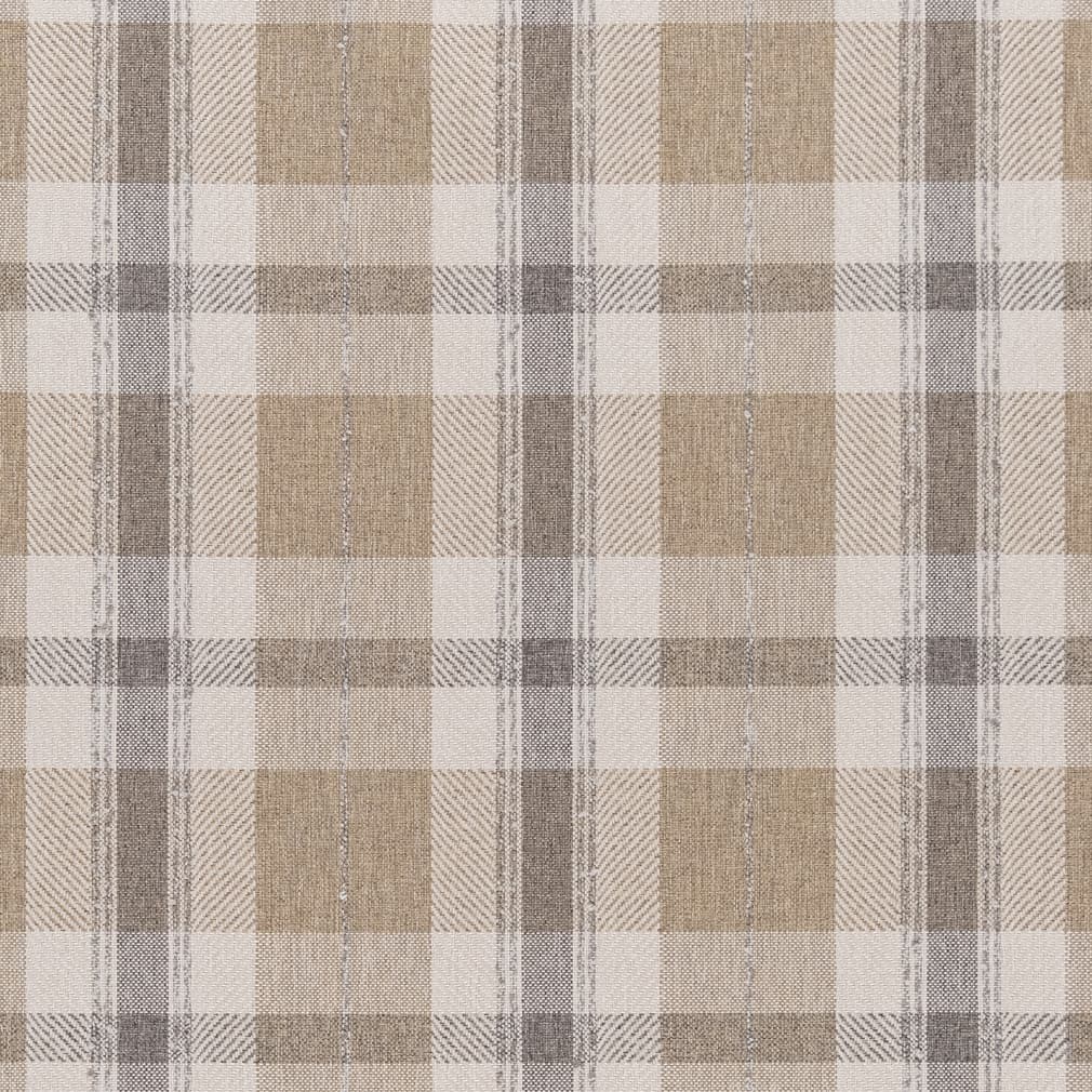 Beige Ivory Grey Check Plaid Stain Resistant Upholstery Fabric