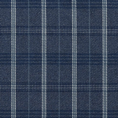 Dark Blue Check Plaid Stain Resistant Upholstery Fabric