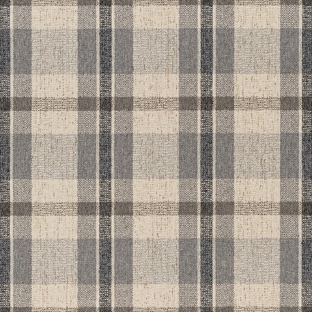 Ivory Grey Check Plaid Stain Resistant Upholstery Fabric