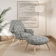 Load image into Gallery viewer, Grey Blue Ikat Geometric Stain Resistant Upholstery Fabric