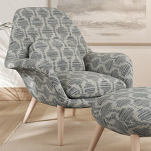 Load image into Gallery viewer, Grey Blue Ikat Geometric Stain Resistant Upholstery Fabric