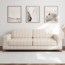 Load image into Gallery viewer, Beige Ivory Check Plain Stripe Stain Resistant Upholstery Fabric