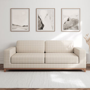 Beige Check Plaid Stain Resistant Upholstery Fabric