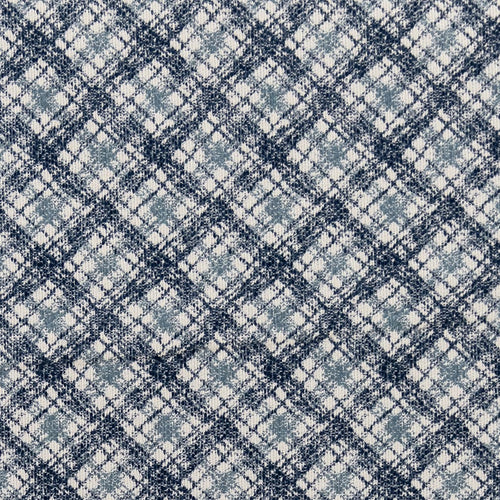 Blue Ivory Check Plaid Stain Resistant Upholstery Fabric