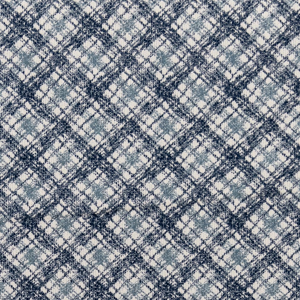 Navy Blue Ivory Geometric Diamond Stain Resistant Upholstery Fabric