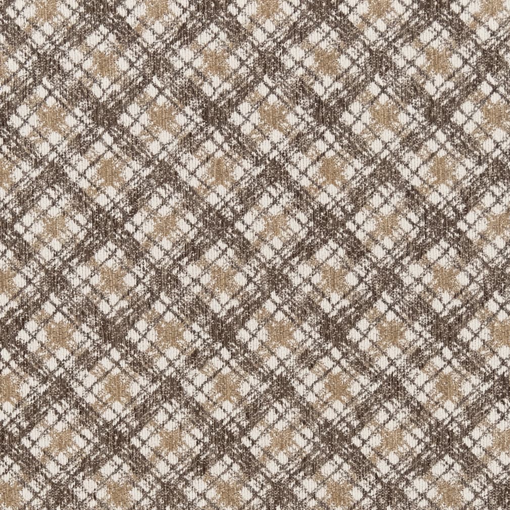 Beige Ivory Brown Geometric Diamond Stain Resistant Upholstery Fabric