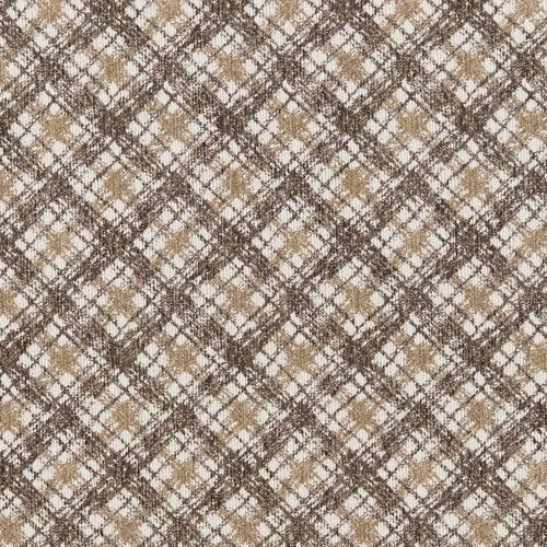 Brown Ivory Check Plaid Stain Resistant Upholstery Fabric