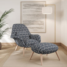 Load image into Gallery viewer, Navy Blue Beige Stripe Stain Resistant Upholstery Fabric