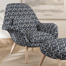 Load image into Gallery viewer, Navy Blue Geometric Trellis Stain Resistant Upholstery Fabric