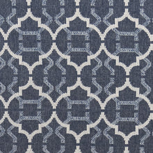 Load image into Gallery viewer, Navy Blue Geometric Trellis Stain Resistant Upholstery Fabric